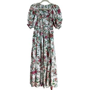 Anthropologie Somerset Floral Print Maxi Dress XS‎ Puff Sleeve Boho Fall Tiered